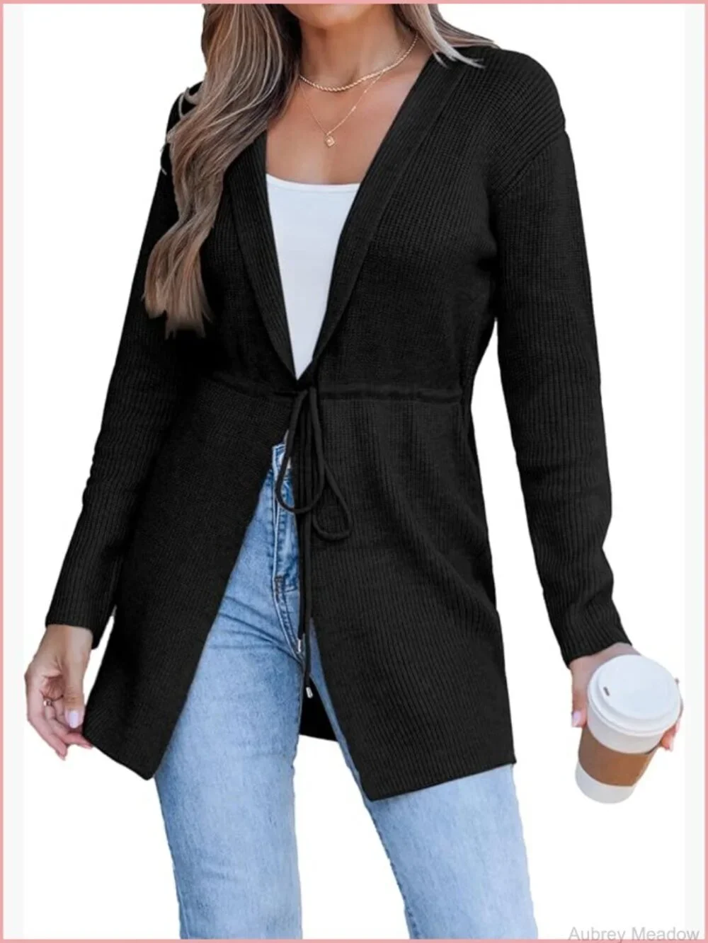 Oversized Hooded Cable Knit Cardigan Sweater Drawstring Waist